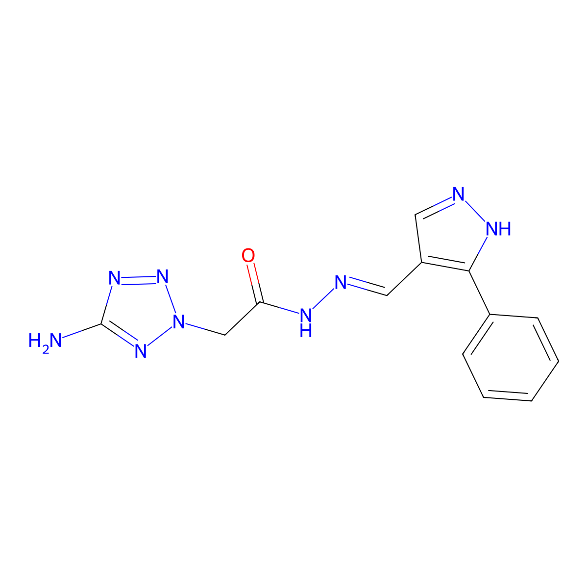 2-(5-aminotetrazol-2-yl)-N-[(5-phenyl-1H-pyrazol-4-yl)methylideneamino]acetamide molecular structure, CAS 384377-03-1