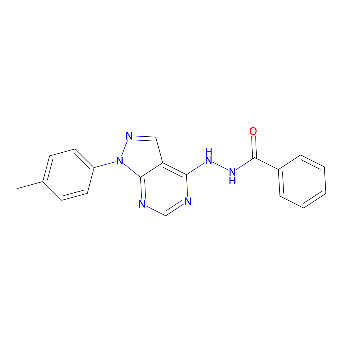 N'-[1-(4-methylphenyl)-1H-pyrazolo[3,4-d]pyrimidin-4-yl]benzohydrazide molecular structure, CAS 384377-05-3