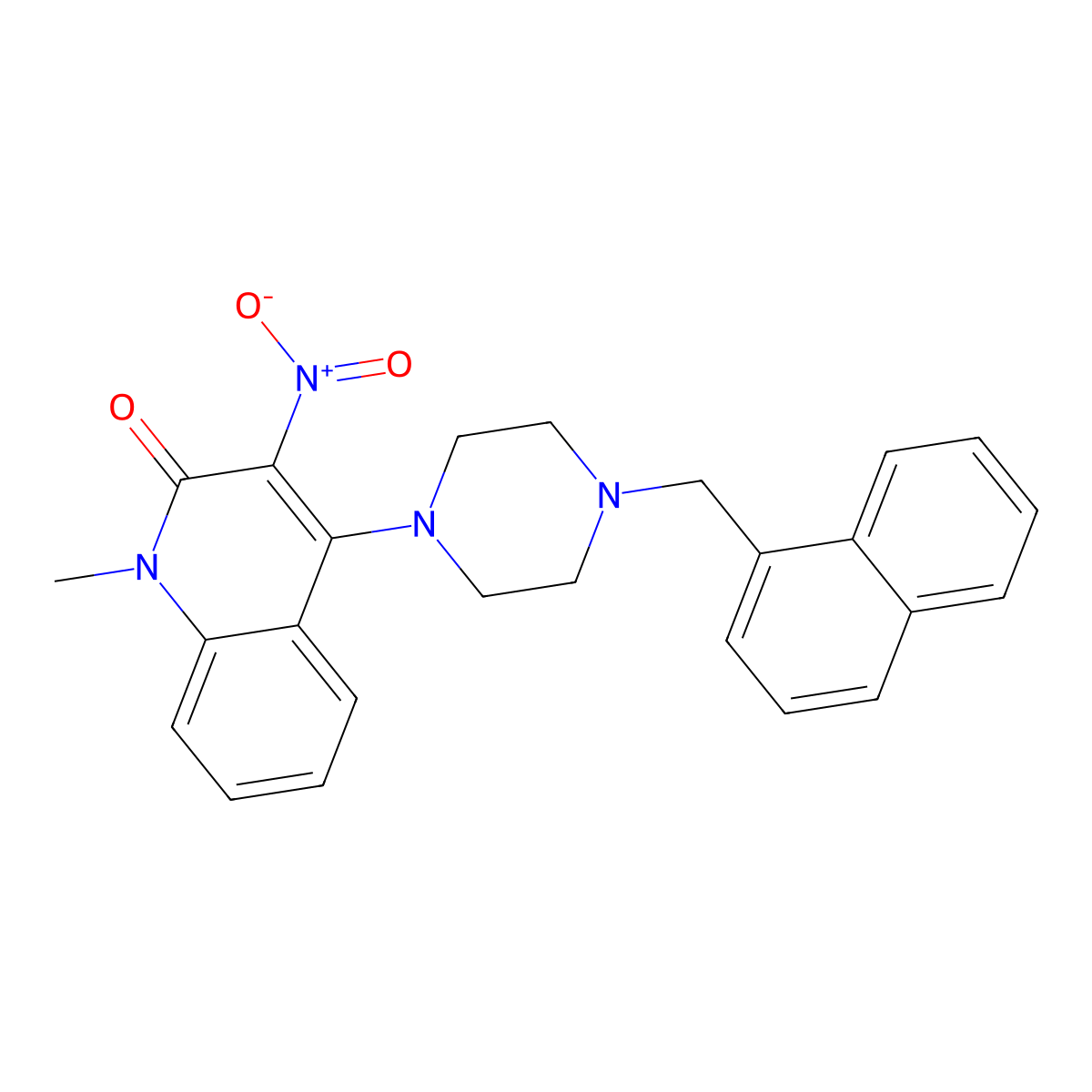 1-Methyl-4-[4-(naphthalen-1-ylmethyl)piperazin-1-yl]-3-nitroquinolin-2-one molecular structure, CAS 384377-17-7