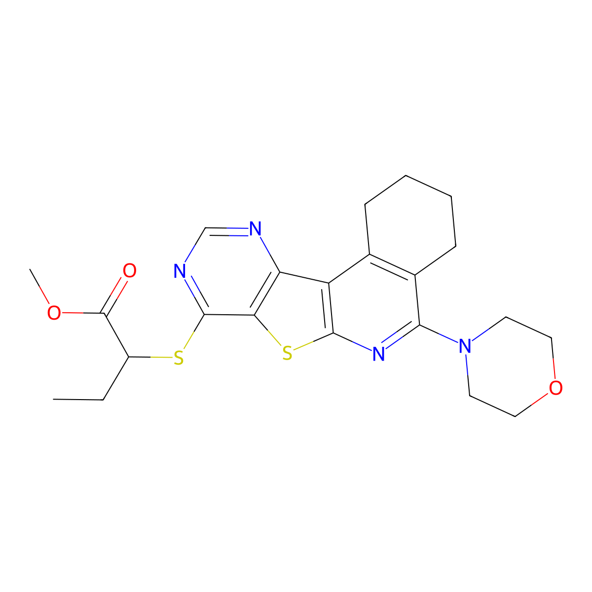 Methyl 2-((5-morpholino-1,2,3,4-tetrahydropyrimido[4',5':4,5]thieno[2,3-c]isoquinolin-8-yl)thio)butanoate molecular structure, CAS 384377-26-8