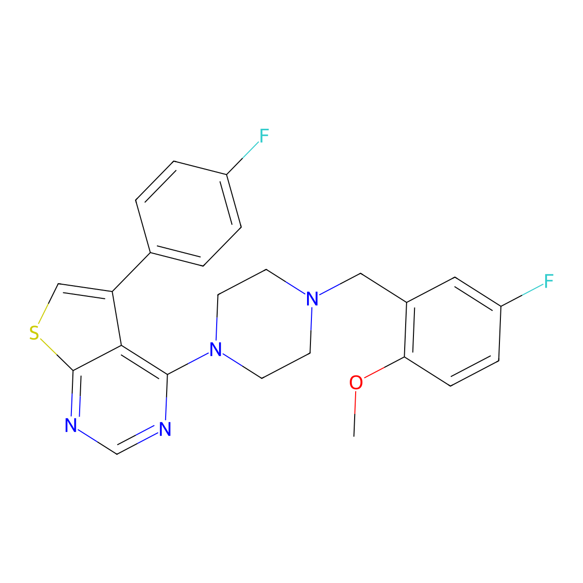 4-[4-(5-Fluoro-2-methoxybenzyl)piperazin-1-yl]-5-(4-fluorophenyl)thieno[2,3-d]pyrimidine molecular structure, CAS 384377-35-9
