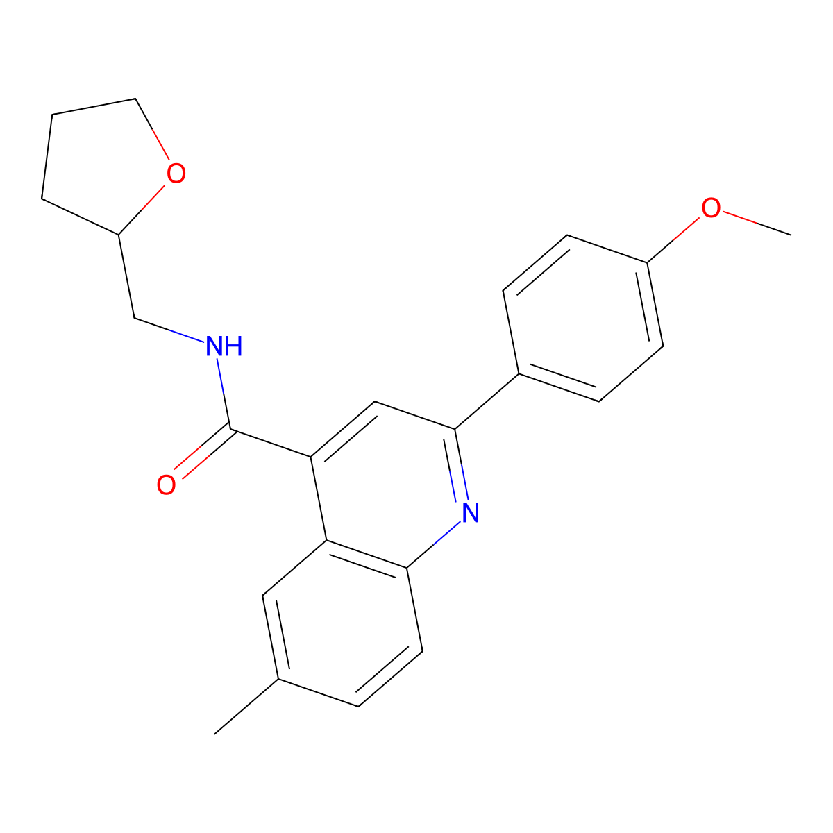 2-(4-methoxyphenyl)-6-methyl-N-(oxolan-2-ylmethyl)quinoline-4-carboxamide molecular structure, CAS 384377-71-3
