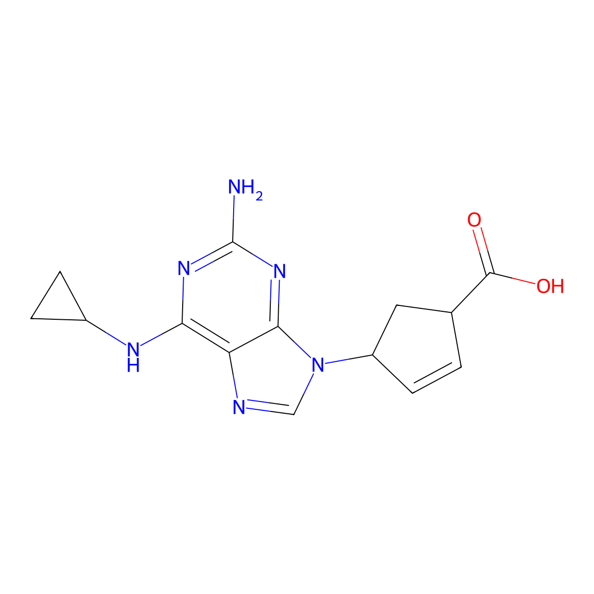 (1S,4R)-4-(2-amino-6-(cyclopropylamino)-9H-purin-9-yl)cyclopent-2-ene-1-carboxylic acid molecular structure, CAS 384380-52-3
