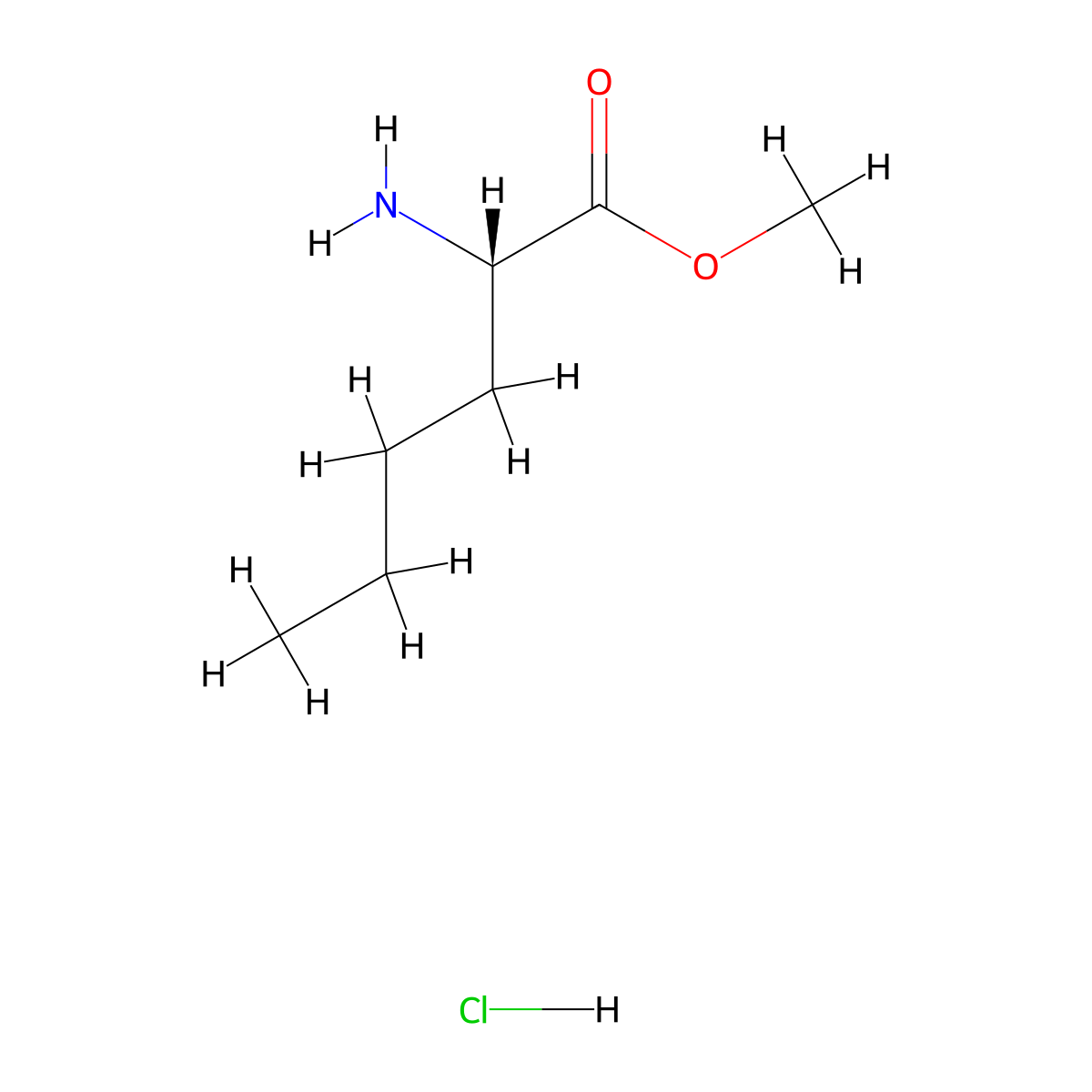methyl (2S)-2-aminohexanoate hydrochloride molecular structure, CAS 3844-54-0