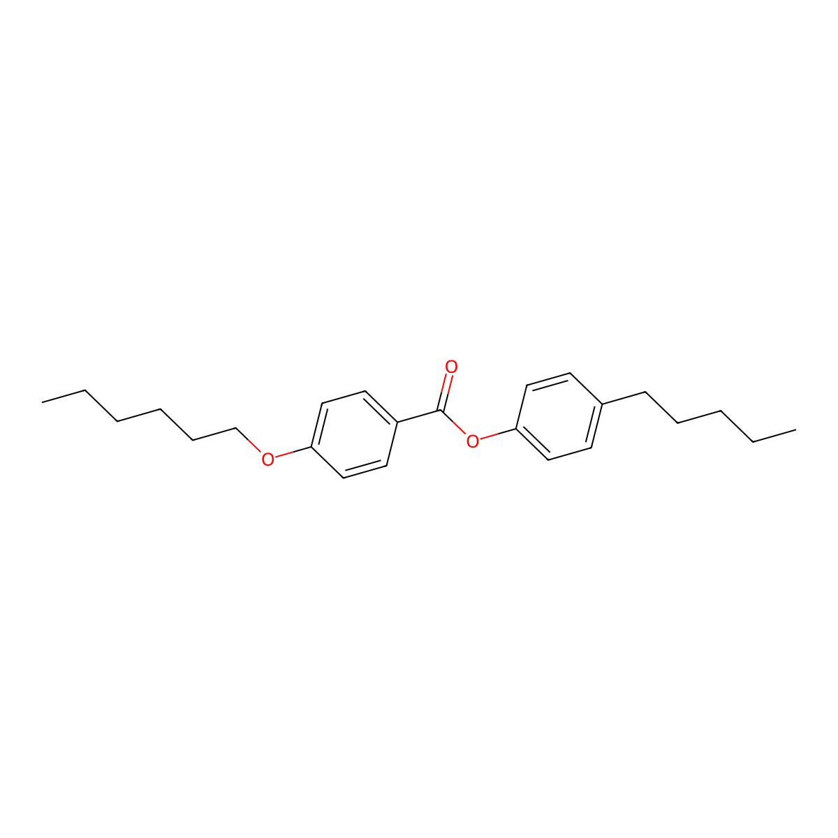 Benzoic acid, 4-(hexyloxy)-, 4-pentylphenyl ester molecular structure, CAS 38444-15-4