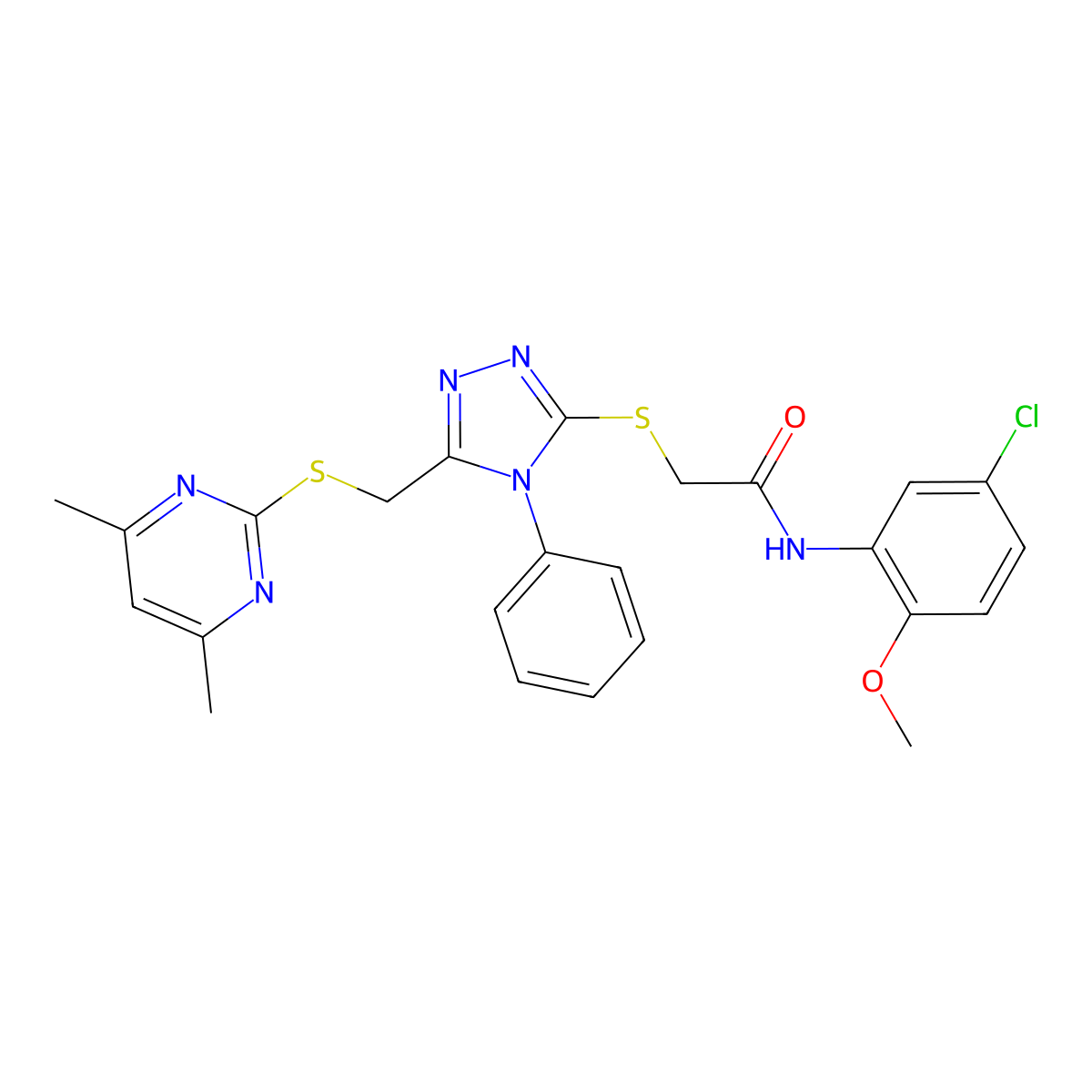 N-(5-chloro-2-methoxyphenyl)-2-[[5-[(4,6-dimethylpyrimidin-2-yl)sulfanylmethyl]-4-phenyl-1,2,4-triazol-3-yl]sulfanyl]acetamide molecular structure, CAS 3845-30-5