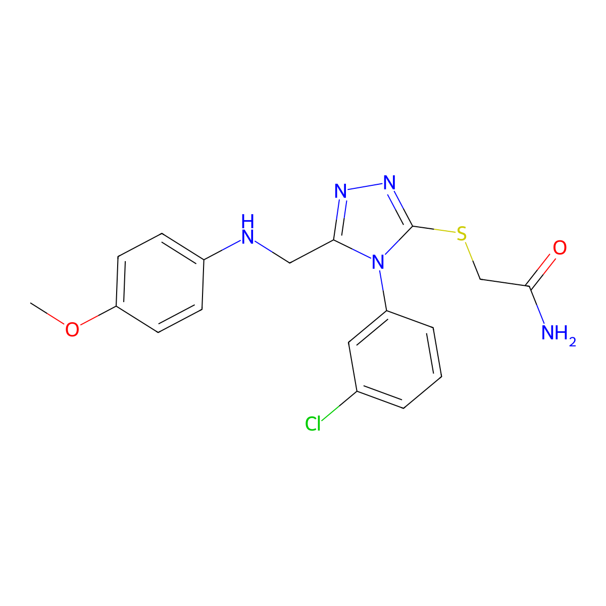 2-({4-(3-Chlorophenyl)-5-[(4-methoxyanilino)methyl]-4H-1,2,4-triazol-3-yl}sulfanyl)acetamide molecular structure, CAS 3845-81-6