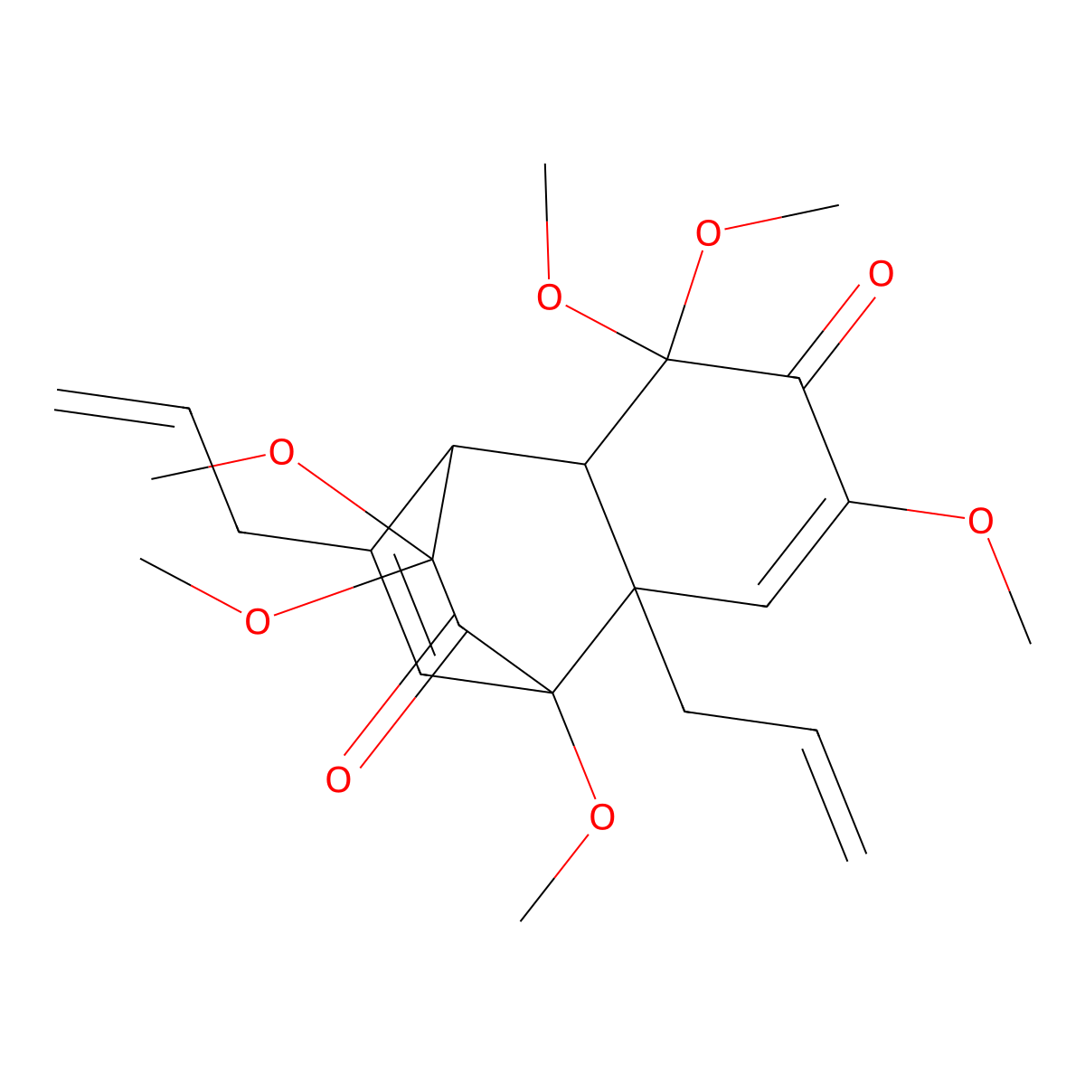 1,5,5,7,9,9-Hexamethoxy-3,8a-di(prop-2-en-1-yl)-1,4a,5,8a-tetrahydro-1,4-ethanonaphthalene-6,10(4H)-dione molecular structure, CAS 38451-63-7