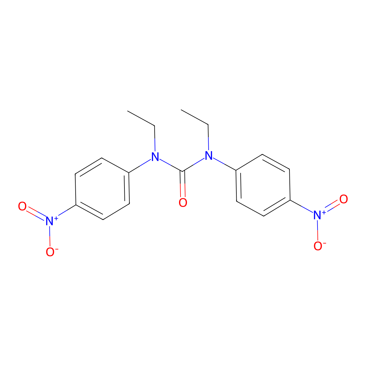 N,N'-Diethyl-N,N'-bis(4-nitrophenyl)urea molecular structure, CAS 3846-49-9