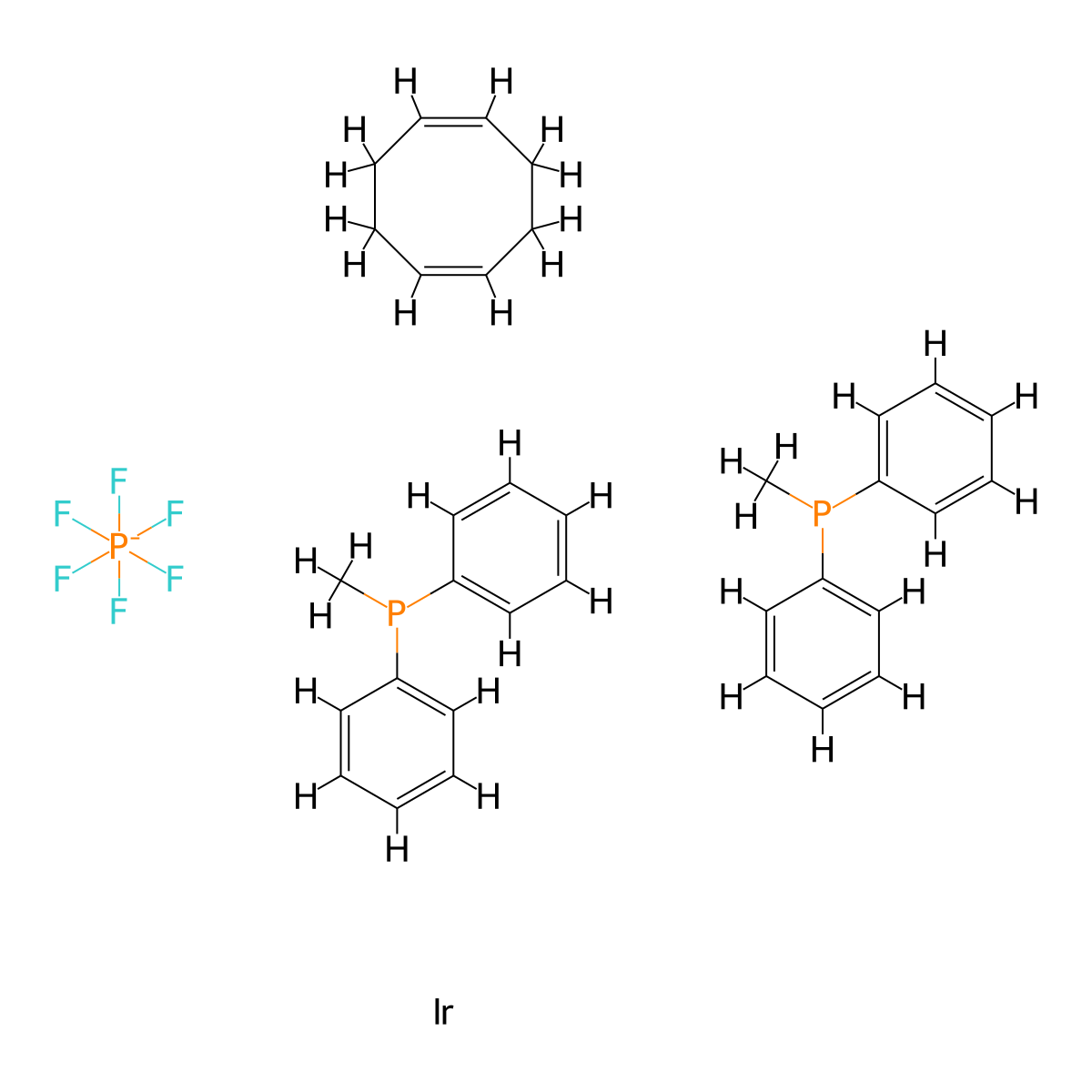 (1Z,5Z)-cycloocta-1,5-diene;iridium;methyl(diphenyl)phosphane;hexafluorophosphate molecular structure, CAS 38465-86-0