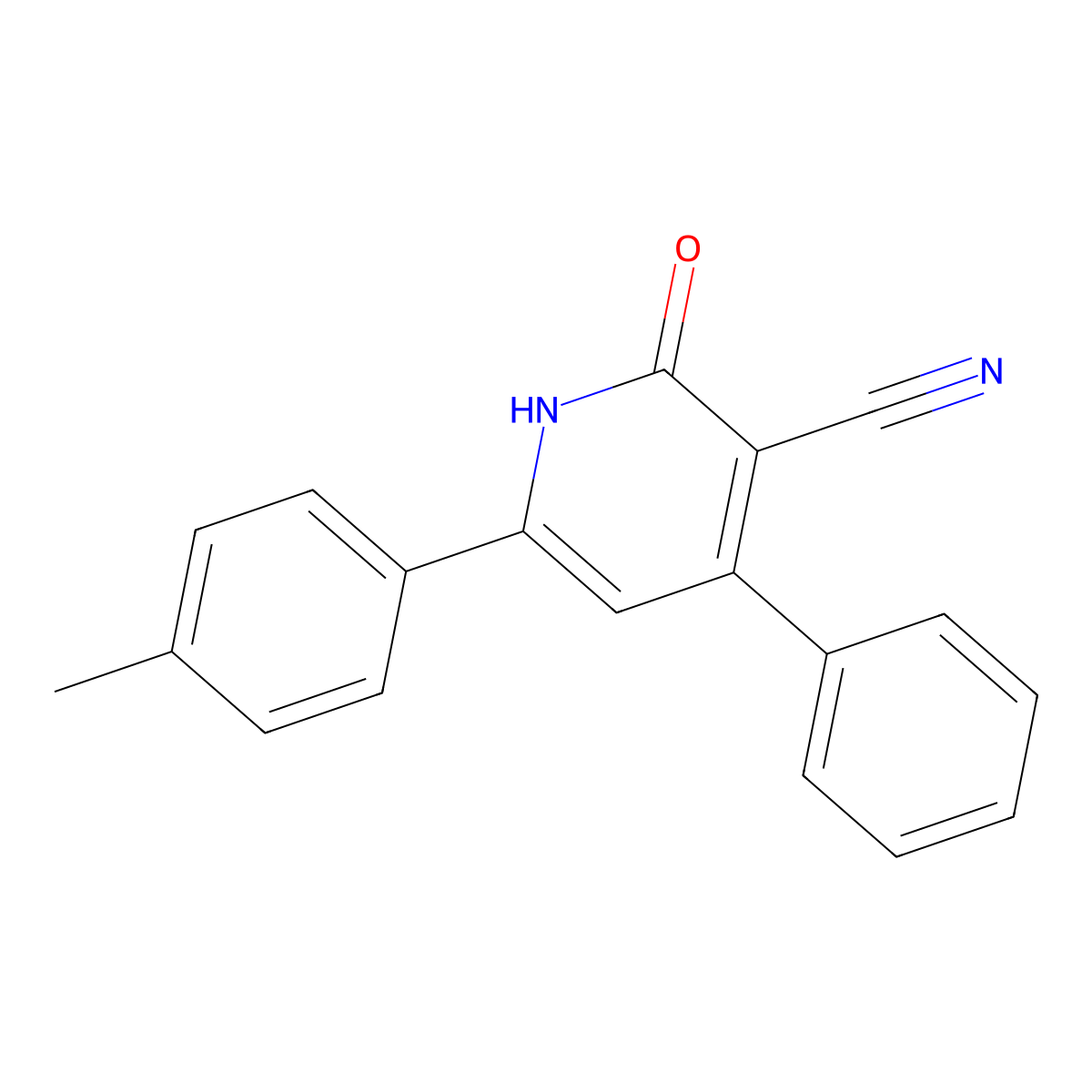 2-Oxo-4-phenyl-6-(P-tolyl)-1,2-dihydropyridine-3-carbonitrile molecular structure, CAS 38468-92-7