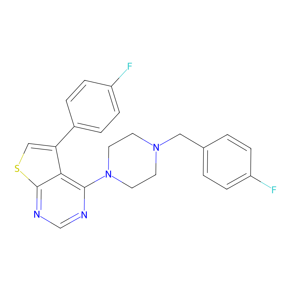 4-[4-(4-Fluorobenzyl)piperazin-1-yl]-5-(4-fluorophenyl)thieno[2,3-d]pyrimidine molecular structure, CAS 384793-38-8