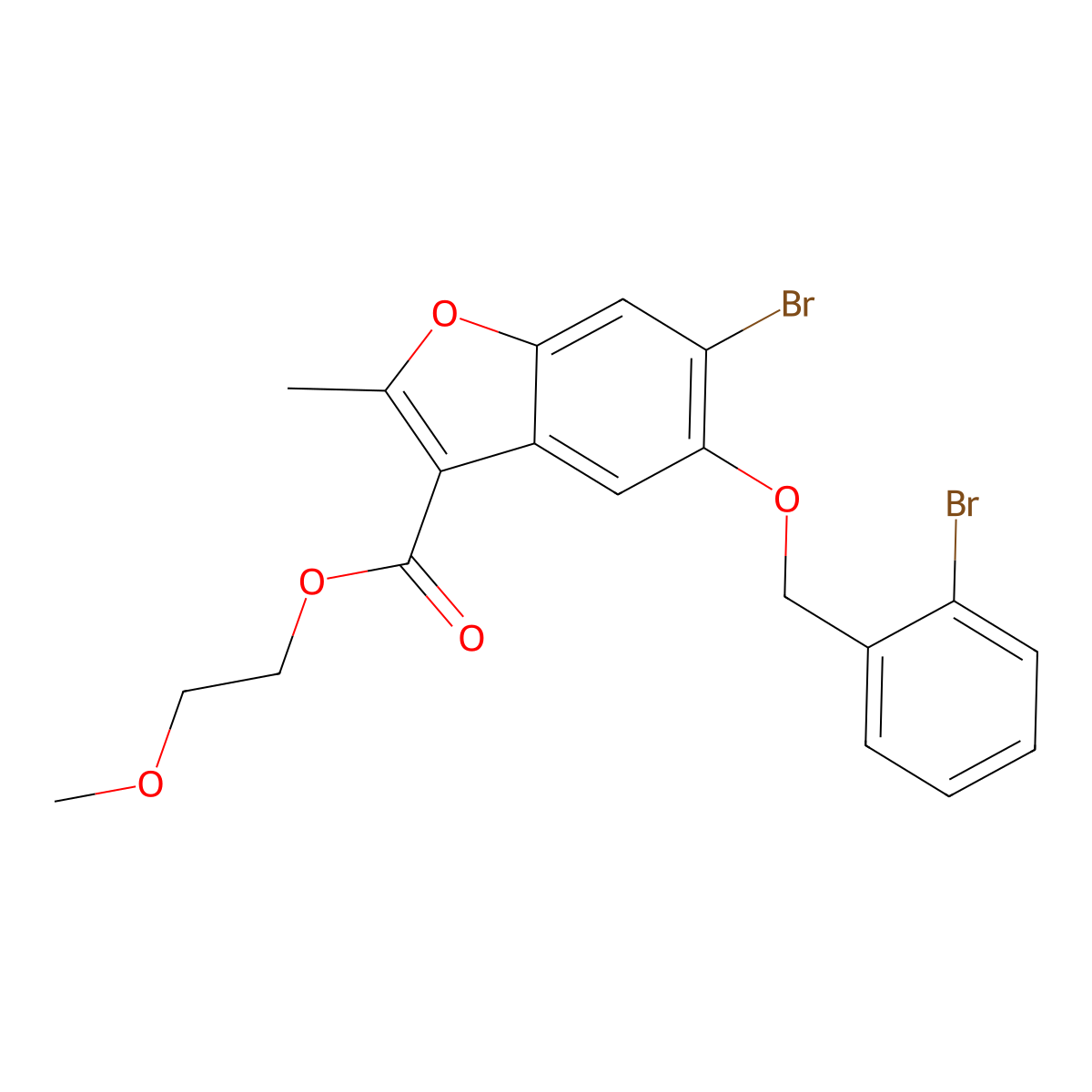 2-Methoxyethyl 6-bromo-5-[(2-bromophenyl)methoxy]-2-methyl-1-benzofuran-3-carboxylate molecular structure, CAS 384793-46-8