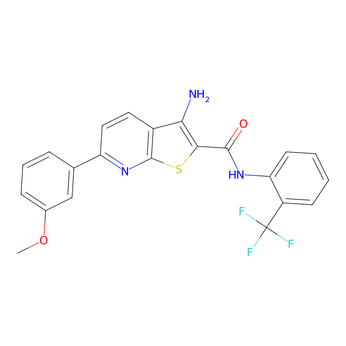 3-amino-6-(3-methoxyphenyl)-N-[2-(trifluoromethyl)phenyl]thieno[2,3-b]pyridine-2-carboxamide molecular structure, CAS 384793-54-8