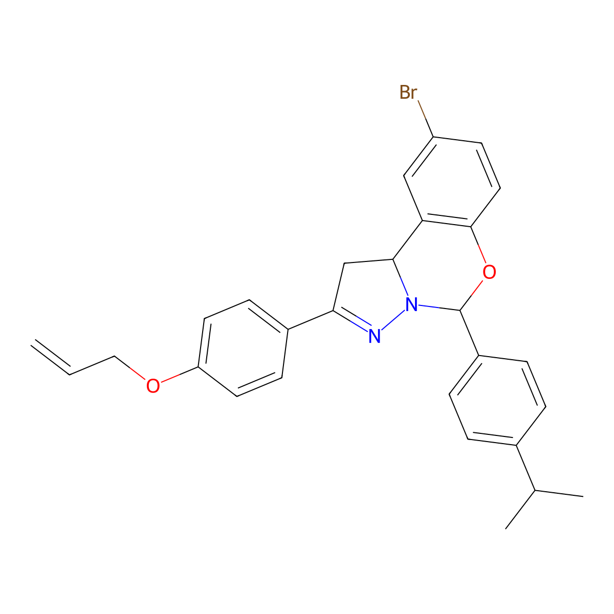9-Bromo-5-[4-(propan-2-yl)phenyl]-2-[4-(prop-2-en-1-yloxy)phenyl]-1,10b-dihydropyrazolo[1,5-c][1,3]benzoxazine molecular structure, CAS 384793-70-8