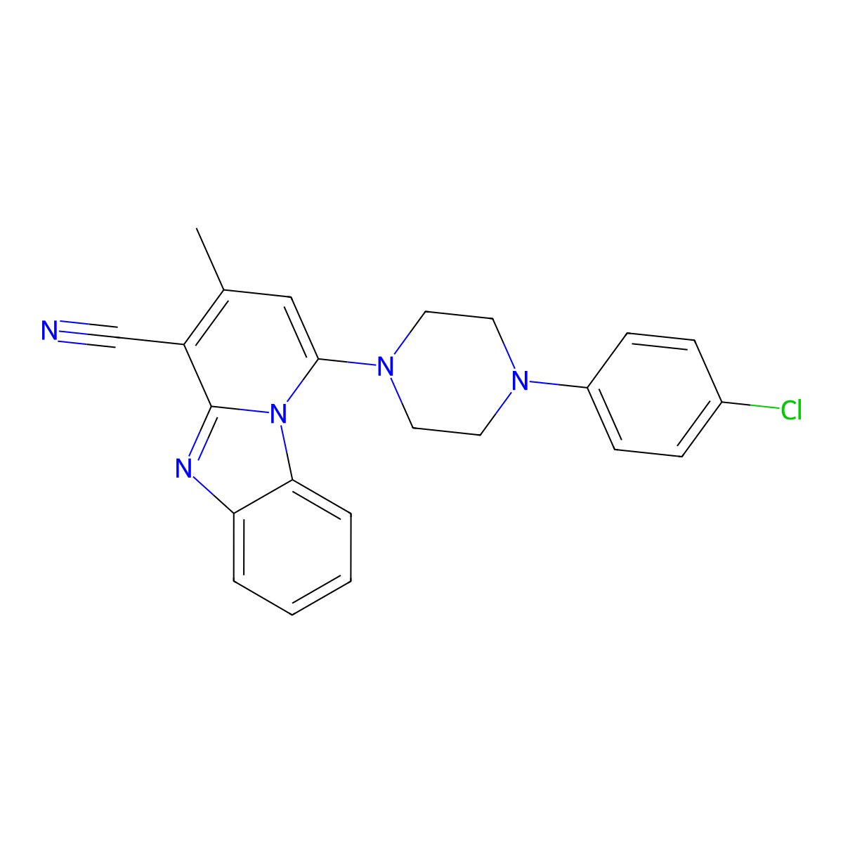 1-[4-(4-Chlorophenyl)piperazin-1-yl]-3-methylpyrido[1,2-a]benzimidazole-4-carbonitrile molecular structure, CAS 384793-71-9