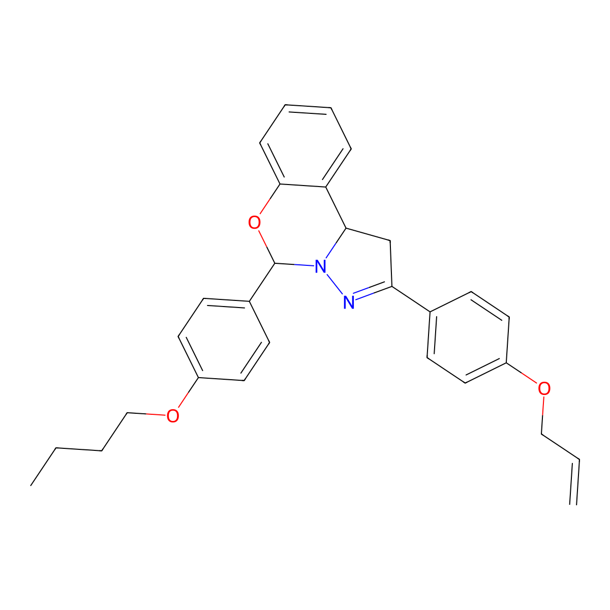 5-(4-Butoxyphenyl)-2-[4-(prop-2-en-1-yloxy)phenyl]-1,10b-dihydropyrazolo[1,5-c][1,3]benzoxazine molecular structure, CAS 384794-02-9