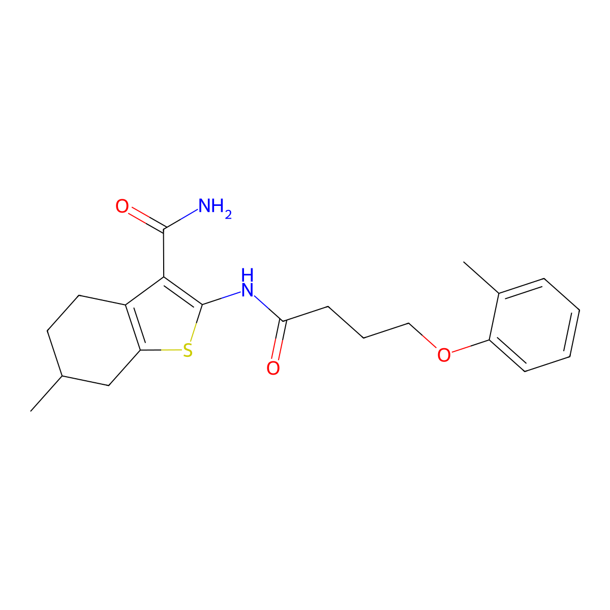 6-Methyl-2-{[4-(2-methylphenoxy)butanoyl]amino}-4,5,6,7-tetrahydro-1-benzothiophene-3-carboxamide molecular structure, CAS 384794-09-6