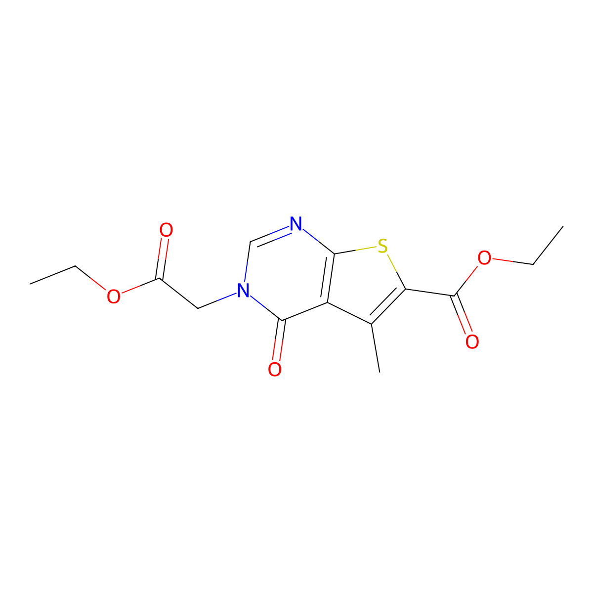Ethyl 3-(2-ethoxy-2-oxoethyl)-5-methyl-4-oxo-3,4-dihydrothieno[2,3-d]pyrimidine-6-carboxylate molecular structure, CAS 384794-22-3