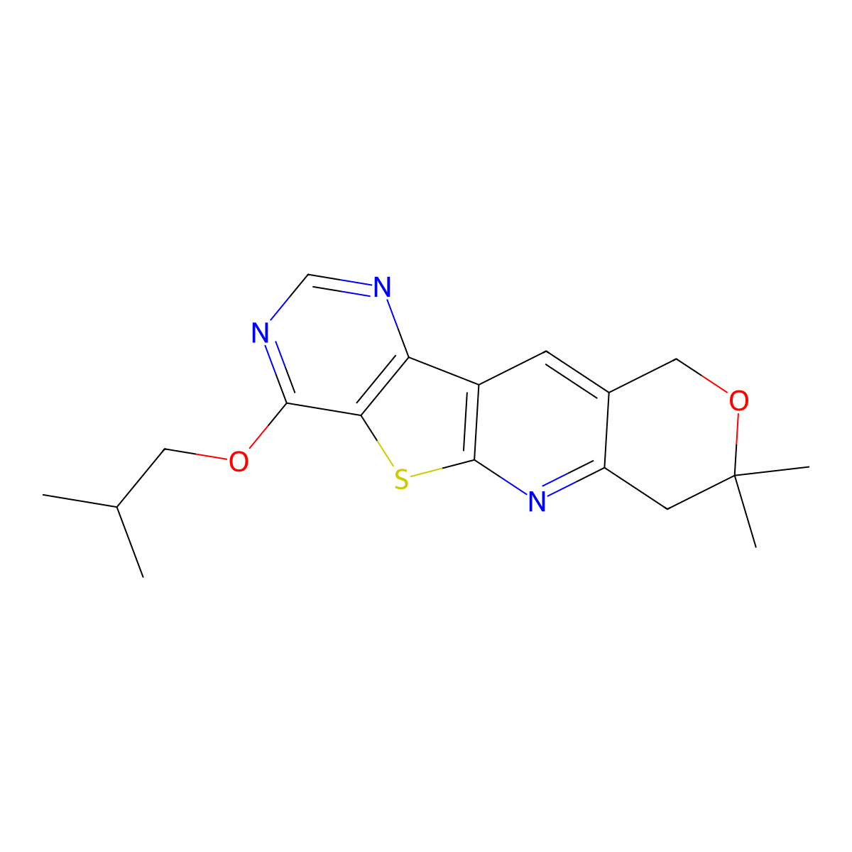 1-Isobutoxy-8,8-dimethyl-8,9-dihydro-6H-7-oxa-11-thia-2,4,10-triaza-benzo[b]fluorene molecular structure, CAS 384794-44-9
