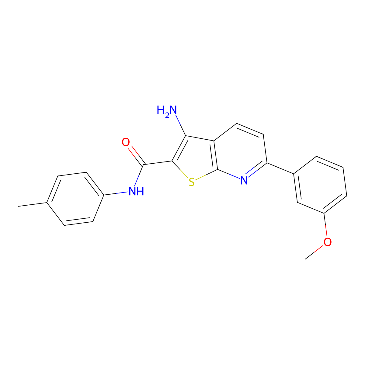 3-amino-6-(3-methoxyphenyl)-N-(4-methylphenyl)thieno[2,3-b]pyridine-2-carboxamide molecular structure, CAS 384794-54-1