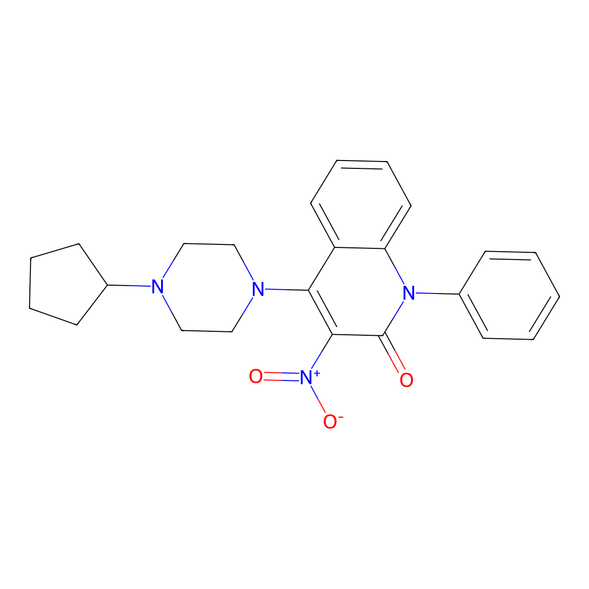 4-(4-cyclopentylpiperazin-1-yl)-3-nitro-1-phenylquinolin-2(1H)-one molecular structure, CAS 384795-34-0
