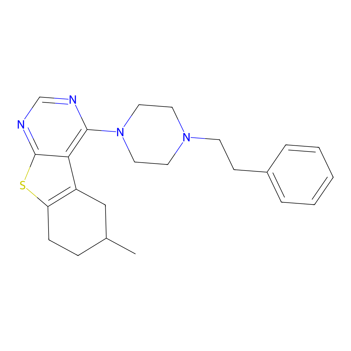 6-Methyl-4-[4-(2-phenylethyl)piperazin-1-yl]-5,6,7,8-tetrahydro[1]benzothieno[2,3-d]pyrimidine molecular structure, CAS 384795-35-1