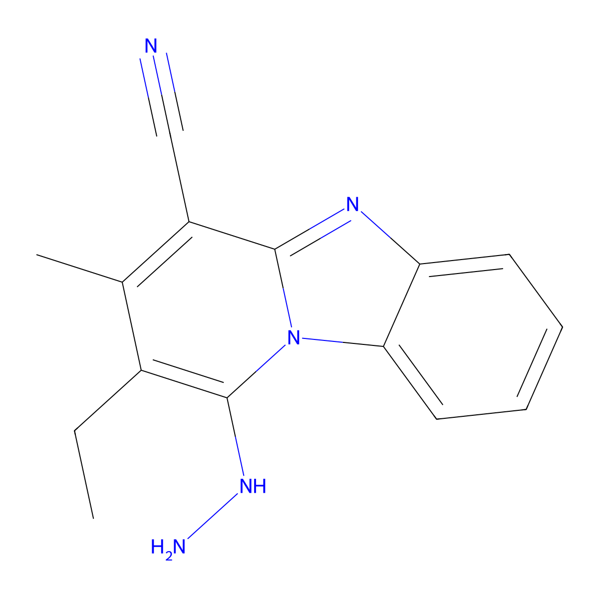 2-Ethyl-1-hydrazinyl-3-methylbenzo[4,5]imidazo[1,2-a]pyridine-4-carbonitrile molecular structure, CAS 384795-45-3