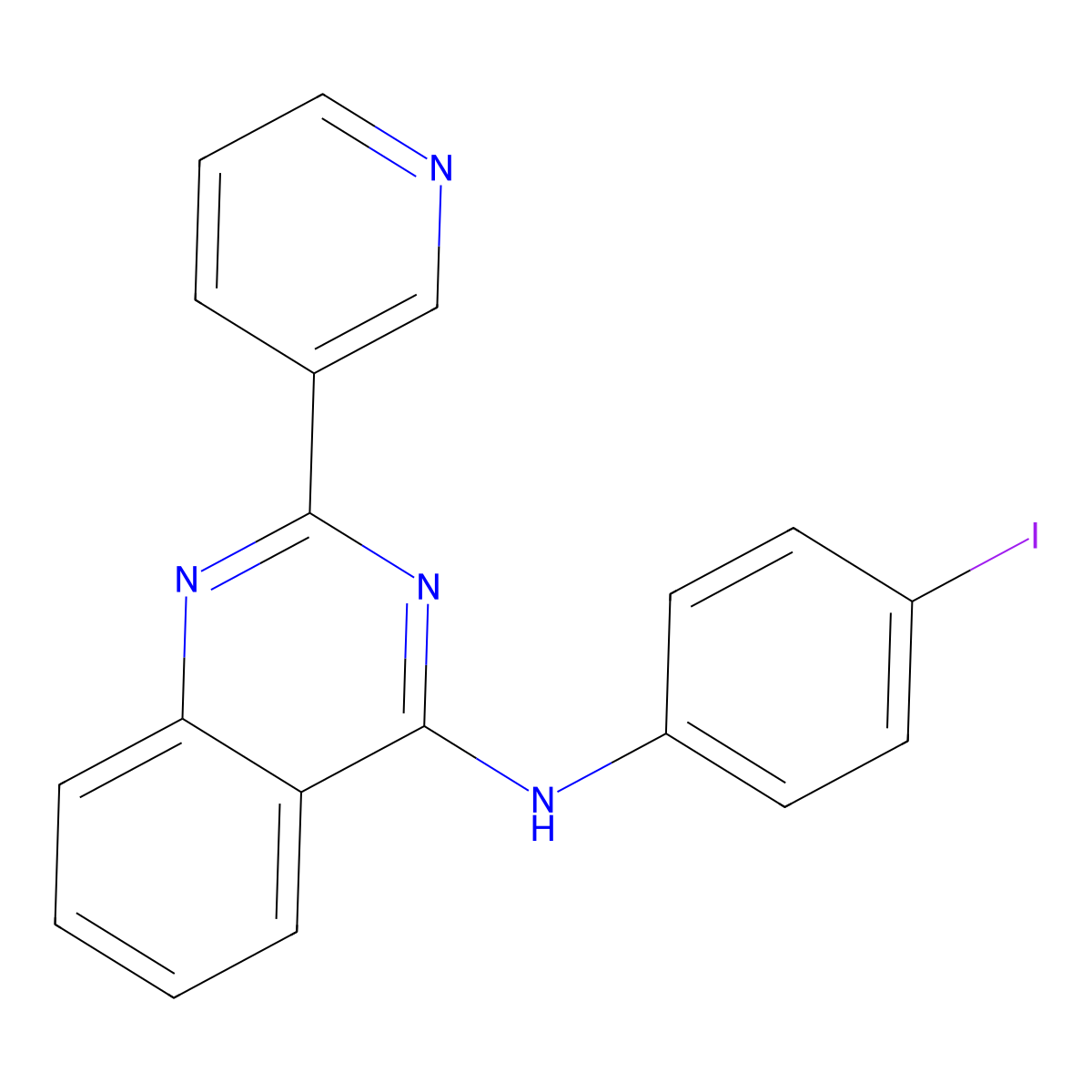 N-(4-iodophenyl)-2-(pyridin-3-yl)quinazolin-4-amine molecular structure, CAS 384795-52-2
