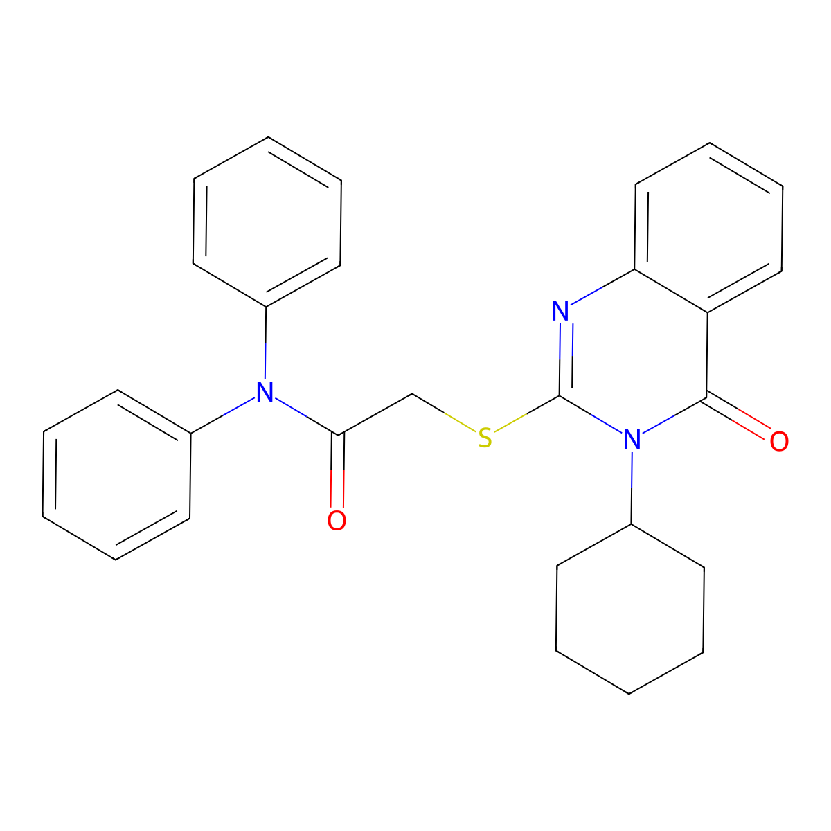 2-(3-cyclohexyl-4-oxoquinazolin-2-yl)sulfanyl-N,N-diphenylacetamide molecular structure, CAS 384795-62-4