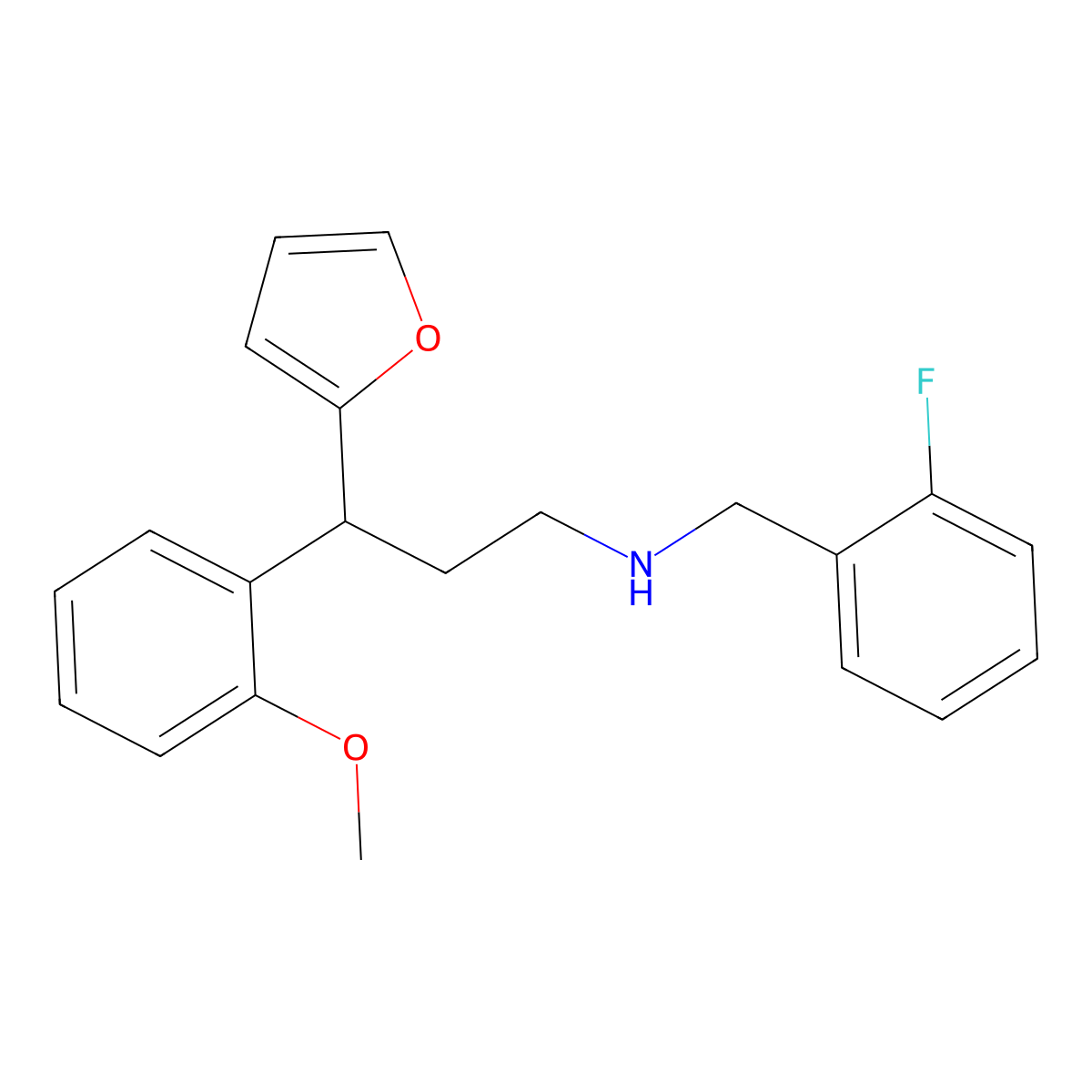 N-(2-fluorobenzyl)-3-(furan-2-yl)-3-(2-methoxyphenyl)propan-1-amine molecular structure, CAS 384795-71-5