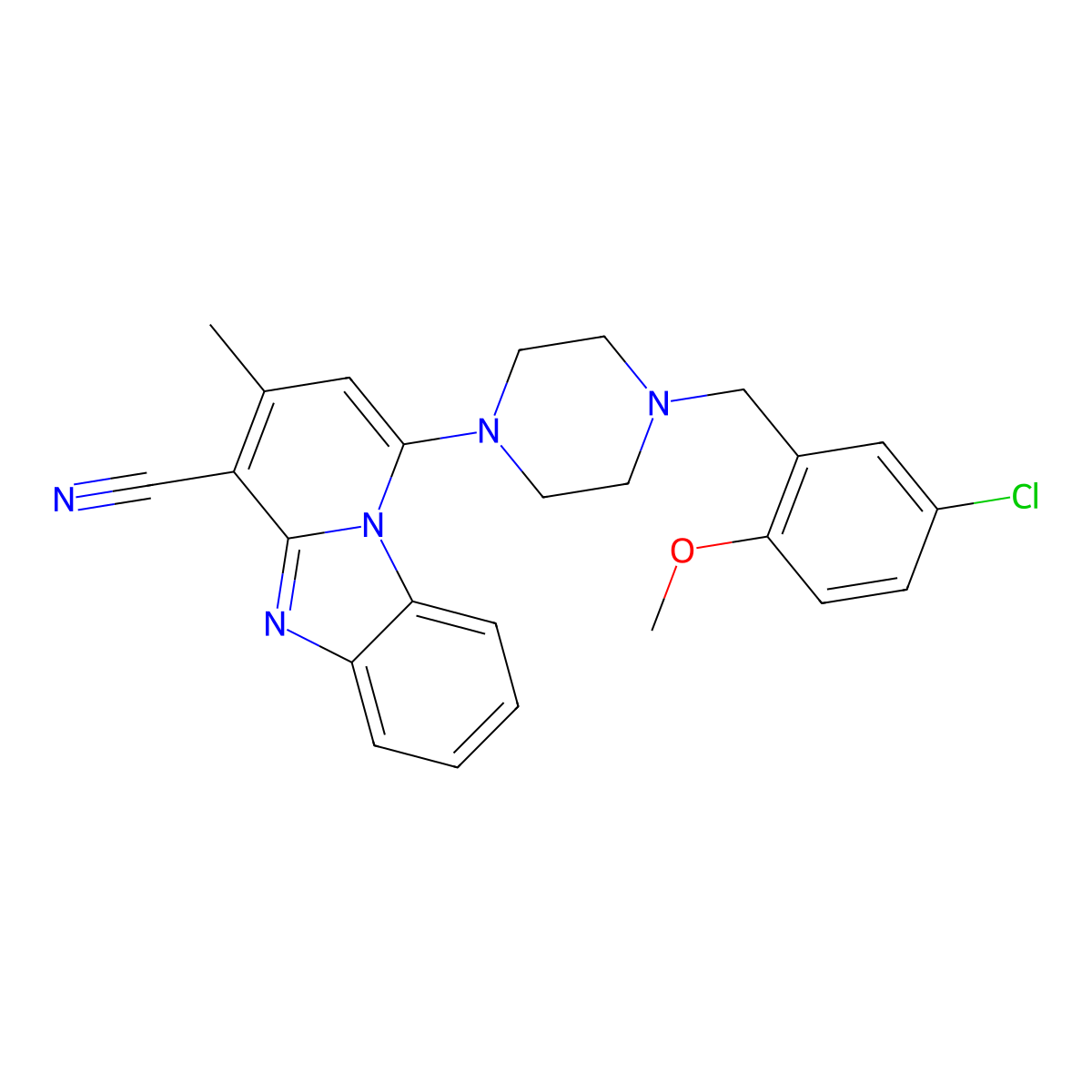 1-[4-(5-Chloro-2-methoxybenzyl)-1-piperazinyl]-3-methylpyrido[1,2-a]benzimidazole-4-carbonitrile molecular structure, CAS 384796-22-9