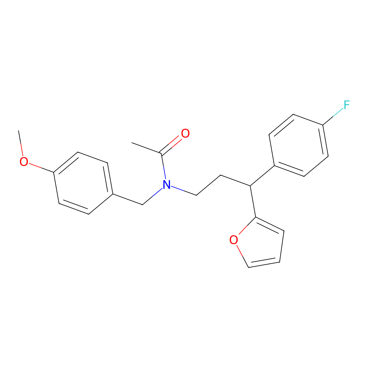 N-[3-(4-fluorophenyl)-3-(furan-2-yl)propyl]-N-[(4-methoxyphenyl)methyl]acetamide molecular structure, CAS 384796-25-2