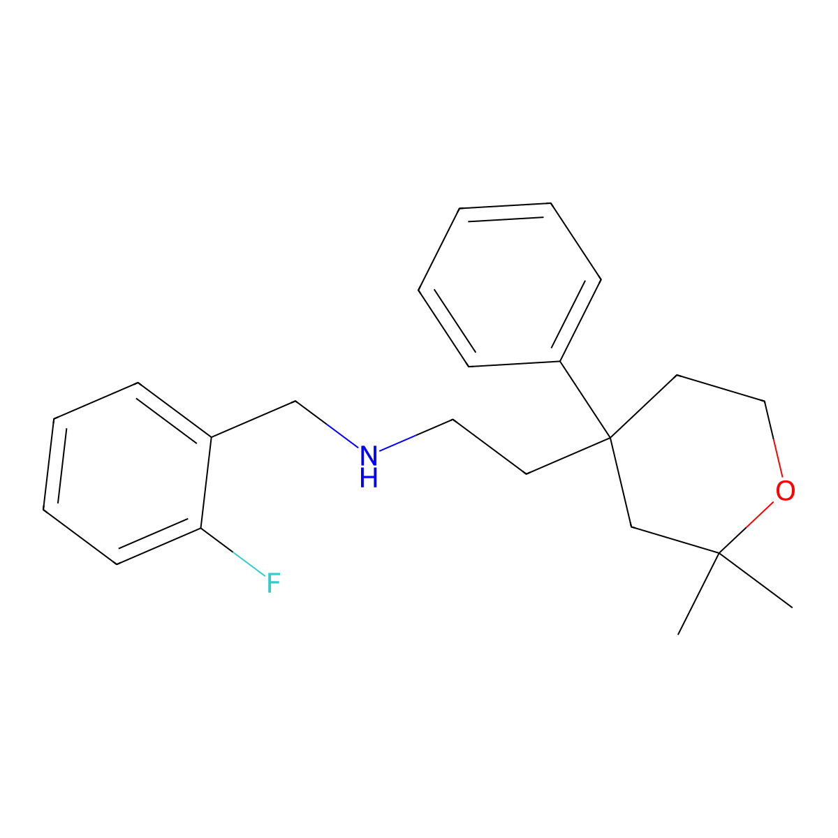 2-(2,2-dimethyl-4-phenyloxan-4-yl)-N-[(2-fluorophenyl)methyl]ethanamine molecular structure, CAS 384796-51-4