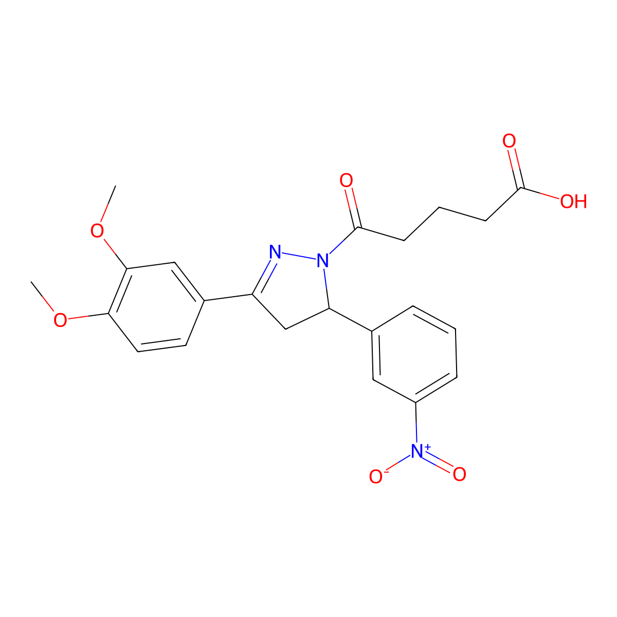 5-(3-(3,4-dimethoxyphenyl)-5-(3-nitrophenyl)-4,5-dihydro-1H-pyrazol-1-yl)-5-oxopentanoic acid molecular structure, CAS 384796-69-4