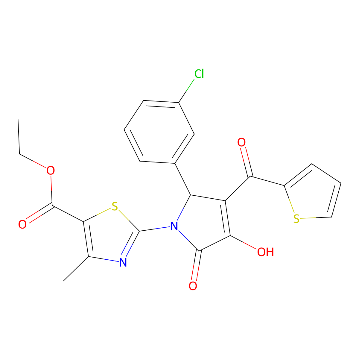ethyl 2-{(3E)-2-(3-chlorophenyl)-3-[hydroxy(thiophen-2-yl)methylidene]-4,5-dioxopyrrolidin-1-yl}-4-methyl-1,3-thiazole-5-carboxylate molecular structure, CAS 384796-86-5