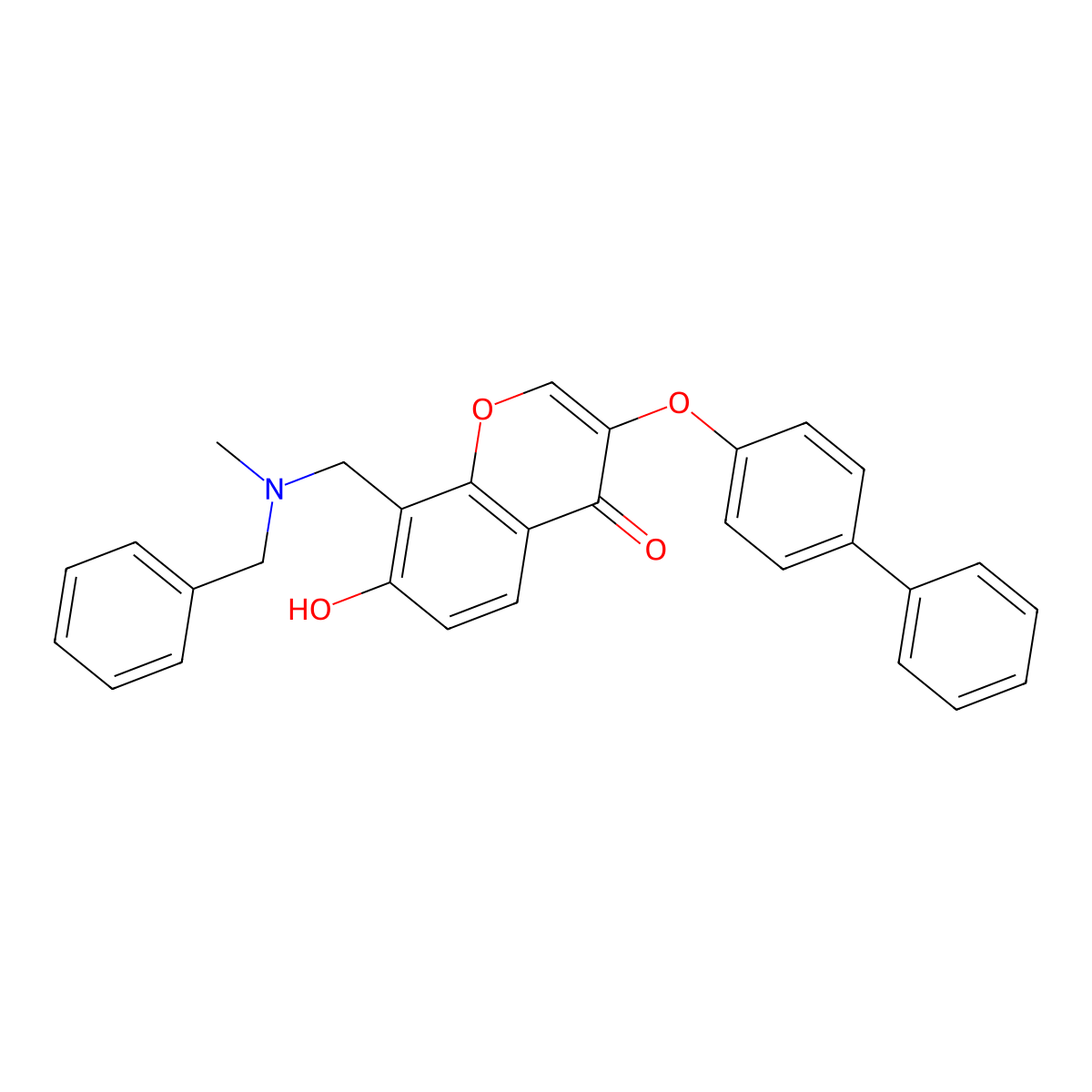 8-[[Benzyl(methyl)azaniumyl]methyl]-4-oxo-3-(4-phenylphenoxy)chromen-7-olate molecular structure, CAS 384797-03-9