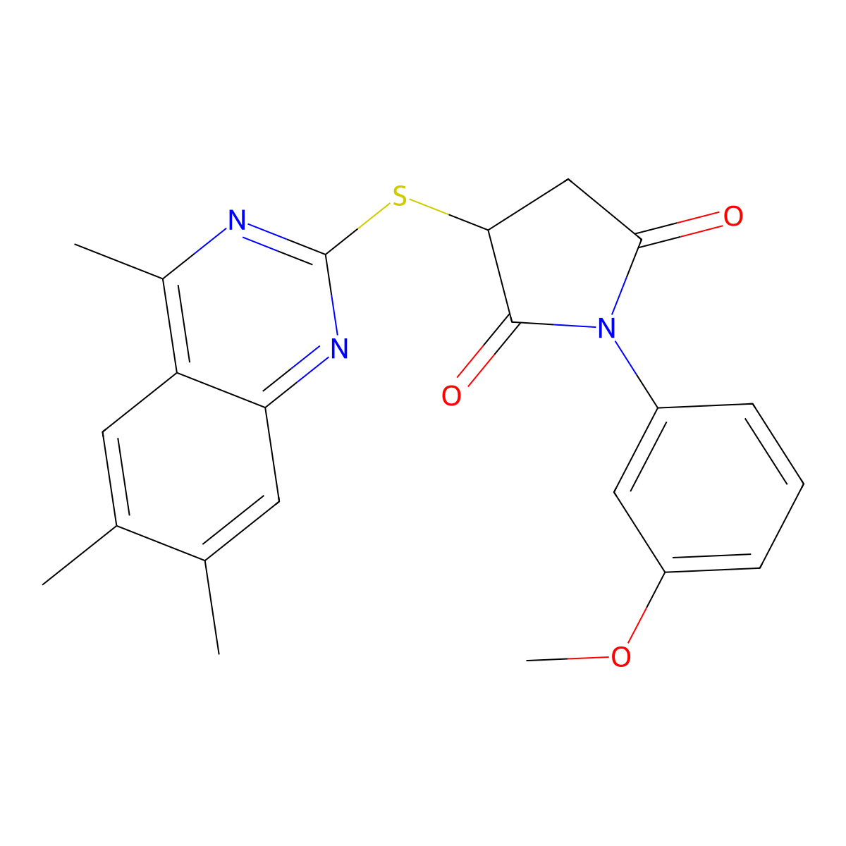 1-(3-Methoxyphenyl)-3-[(4,6,7-trimethylquinazolin-2-yl)sulfanyl]pyrrolidine-2,5-dione molecular structure, CAS 384797-10-8