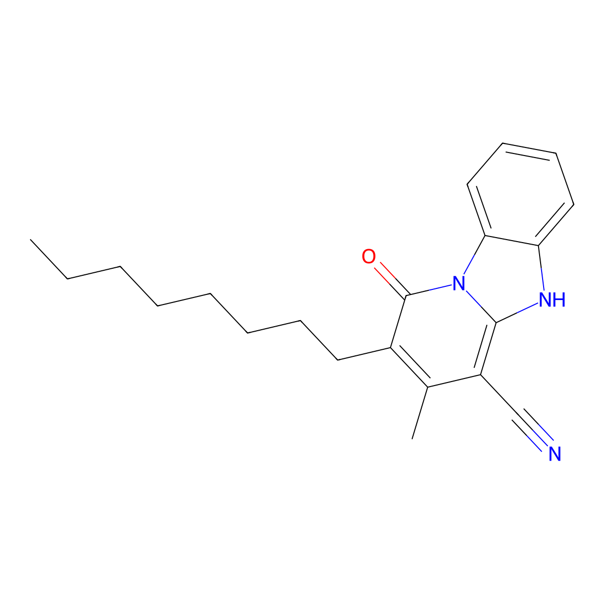 3-Methyl-2-octyl-1-oxo-1,5-dihydropyrido[1,2-a]benzimidazole-4-carbonitrile molecular structure, CAS 384797-21-1