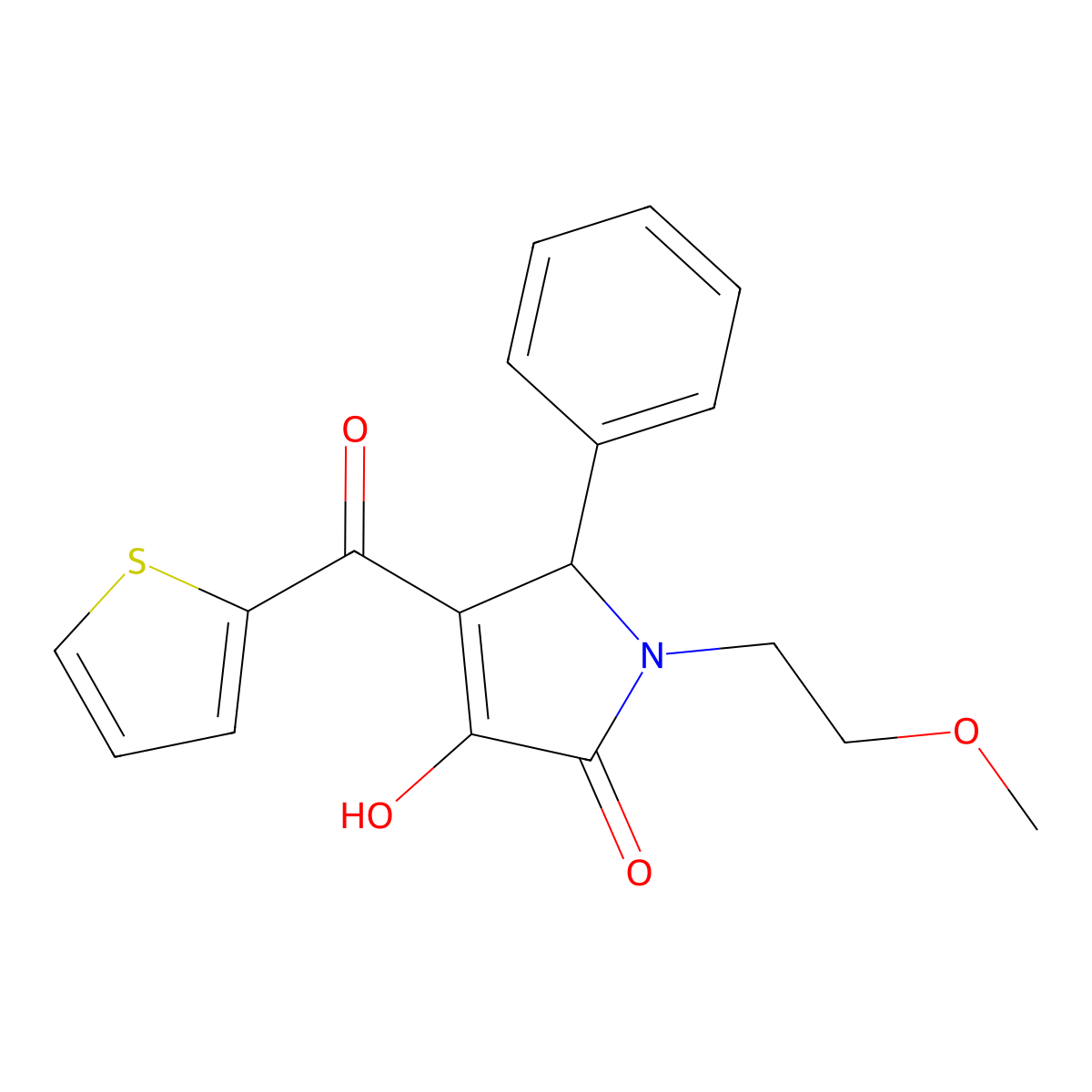 3-Hydroxy-1-(2-methoxyethyl)-5-phenyl-4-(2-thienylcarbonyl)-3-pyrrolin-2-one molecular structure, CAS 384797-29-9