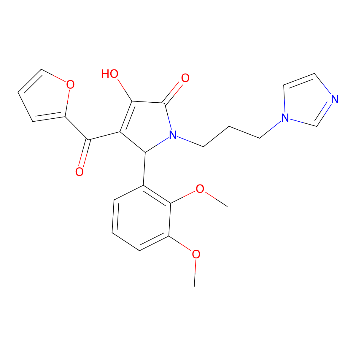 1-(3-(1H-imidazol-1-yl)propyl)-5-(2,3-dimethoxyphenyl)-4-(furan-2-carbonyl)-3-hydroxy-1H-pyrrol-2(5H)-one molecular structure, CAS 384797-86-8