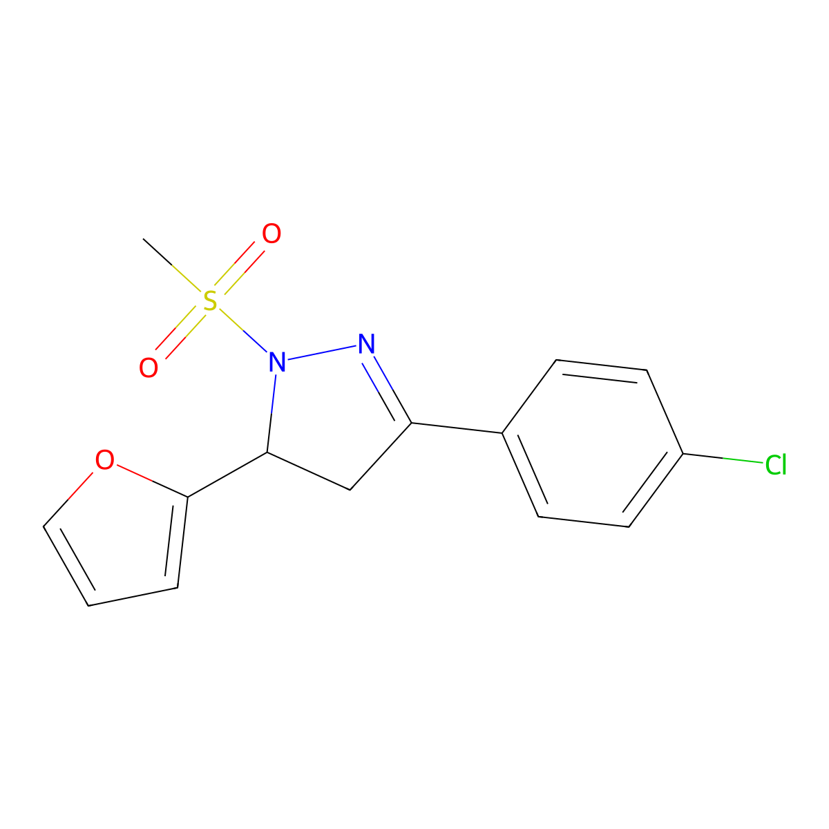 3-(4-chlorophenyl)-5-(furan-2-yl)-1-(methylsulfonyl)-4,5-dihydro-1H-pyrazole molecular structure, CAS 384798-15-6