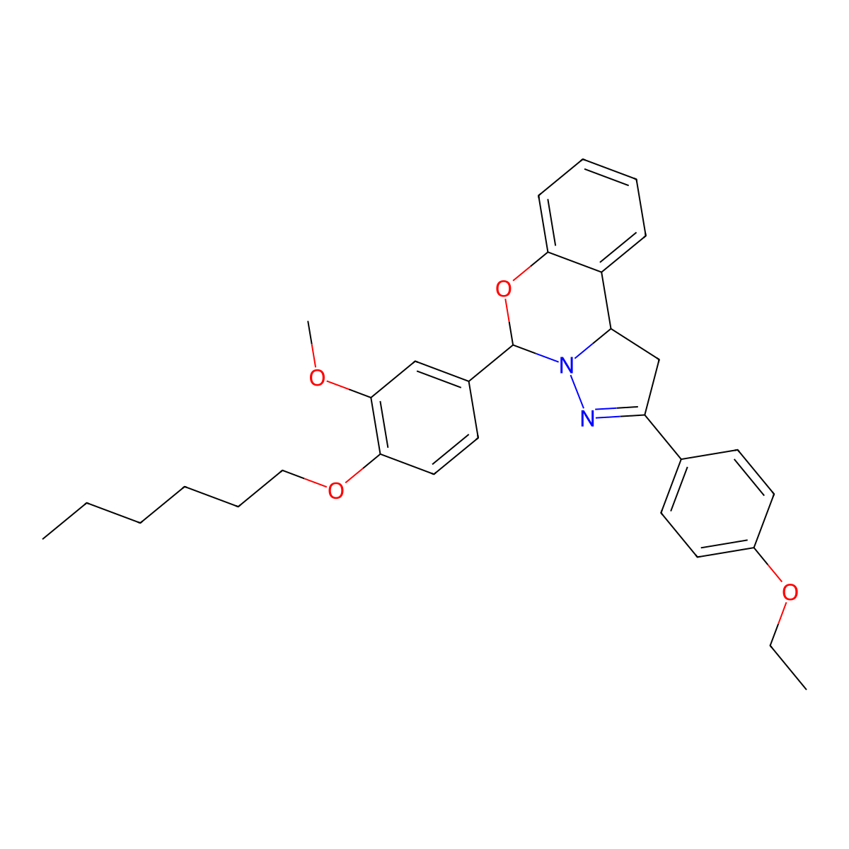 2-(4-Ethoxyphenyl)-5-[4-(hexyloxy)-3-methoxyphenyl]-1,10b-dihydropyrazolo[1,5-c][1,3]benzoxazine molecular structure, CAS 384798-32-7