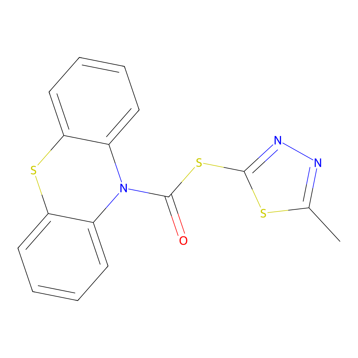 S-(5-methyl-1,3,4-thiadiazol-2-yl) 10H-phenothiazine-10-carbothioate molecular structure, CAS 384798-38-3