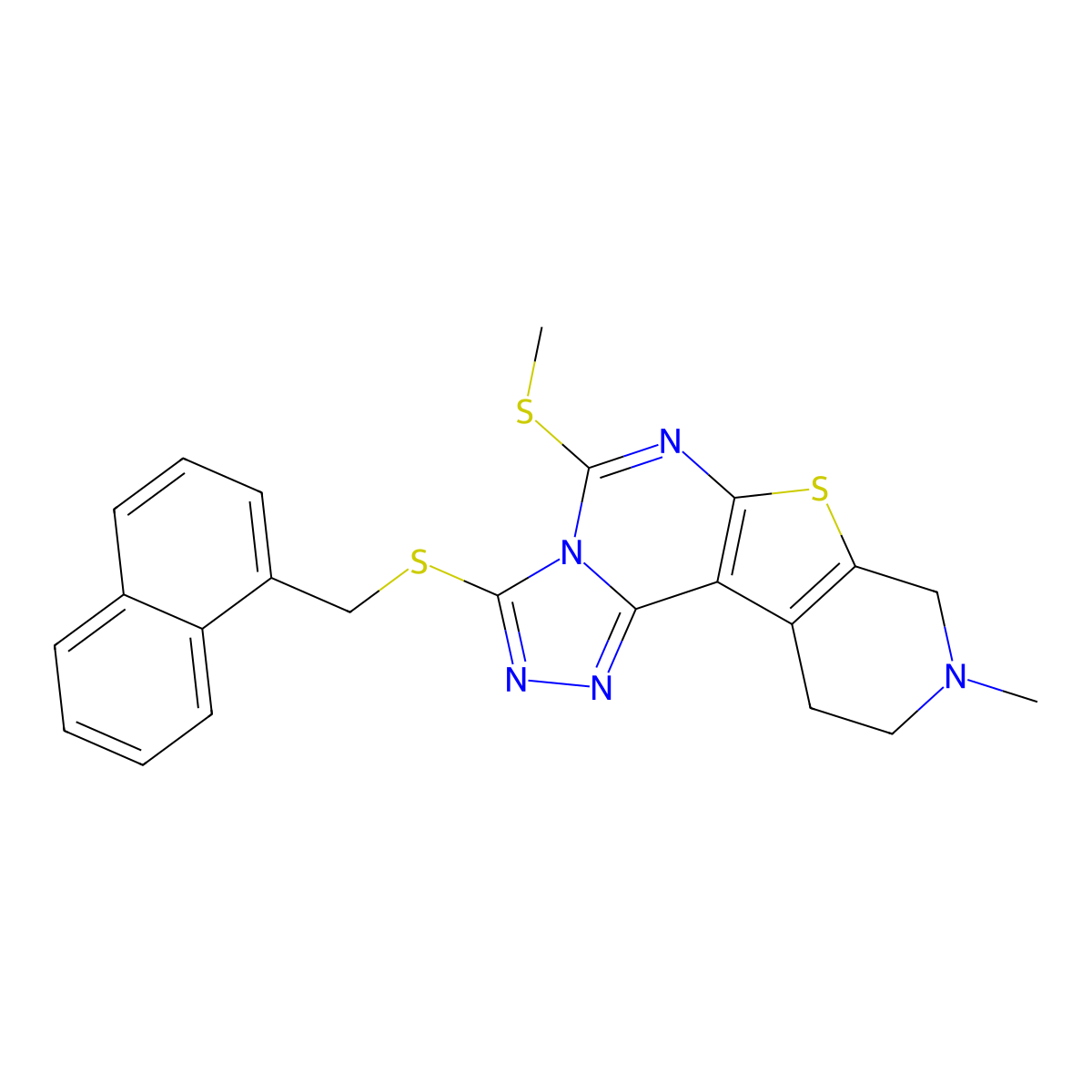 9-Methyl-5-(methylthio)-3-((naphthalen-1-ylmethyl)thio)-8,9,10,11-tetrahydropyrido[4',3':4,5]thieno[3,2-e][1,2,4]triazolo[4,3-c]pyrimidine molecular structure, CAS 384798-61-2