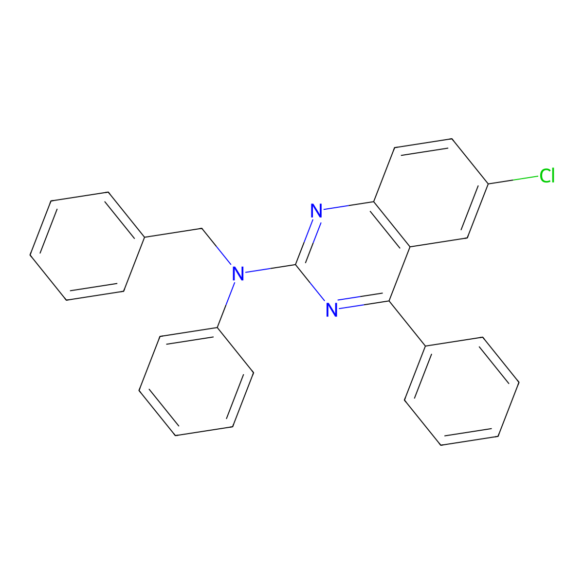 N-benzyl-6-chloro-N,4-diphenylquinazolin-2-amine molecular structure, CAS 384798-67-8