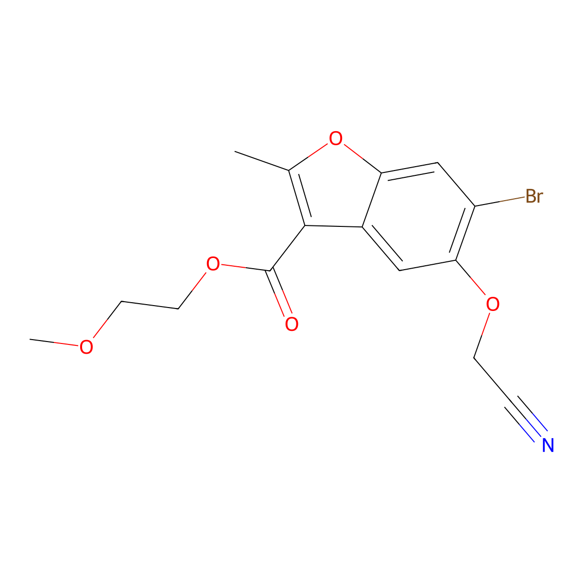 2-Methoxyethyl 6-bromo-5-(cyanomethoxy)-2-methyl-1-benzofuran-3-carboxylate molecular structure, CAS 384798-69-0