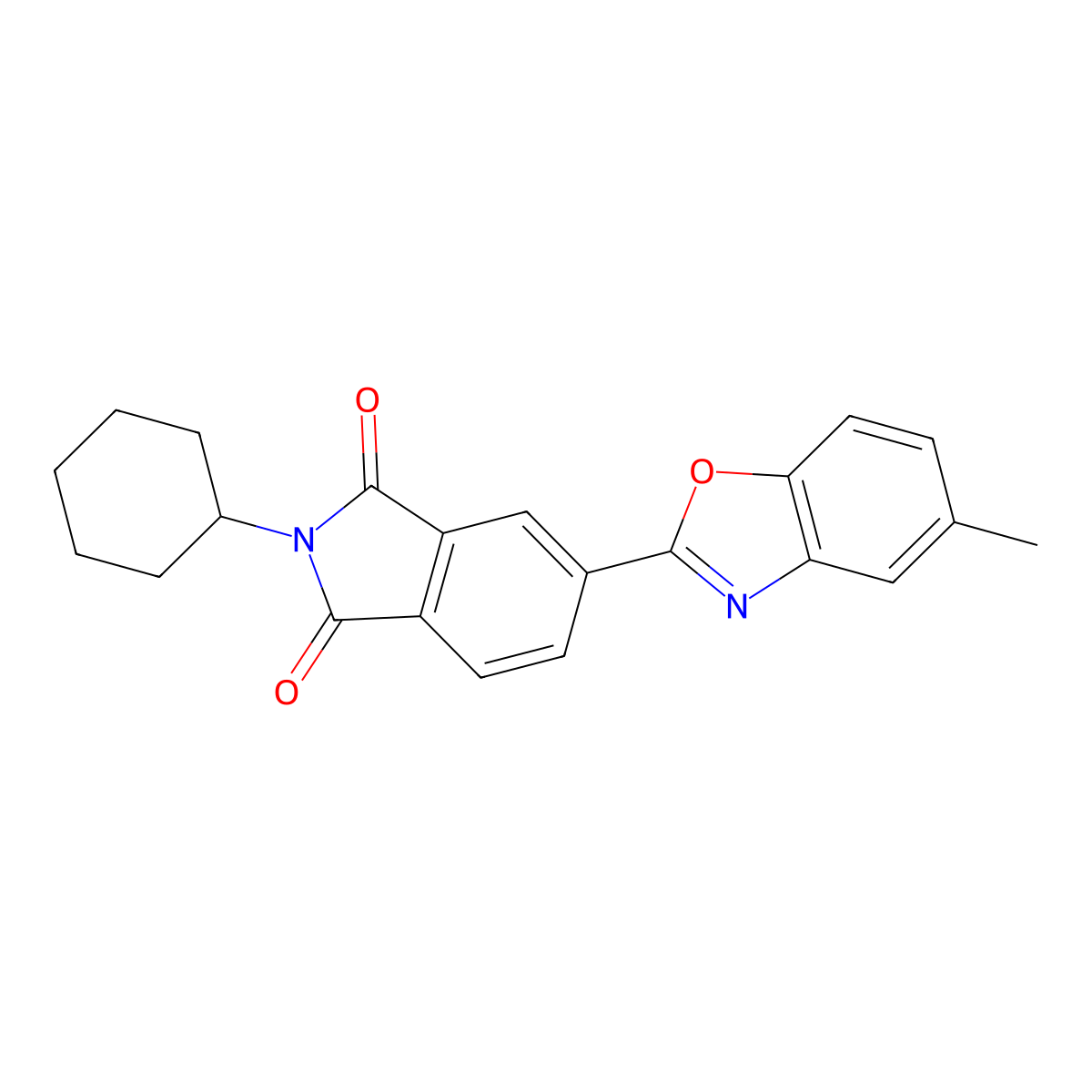 2-Cyclohexyl-5-(5-methyl-1,3-benzoxazol-2-yl)isoindole-1,3-dione molecular structure, CAS 384798-78-1