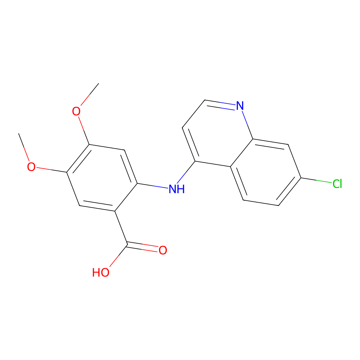 2-[(7-Chloroquinolin-4-yl)amino]-4,5-dimethoxybenzoic acid molecular structure, CAS 384798-88-3