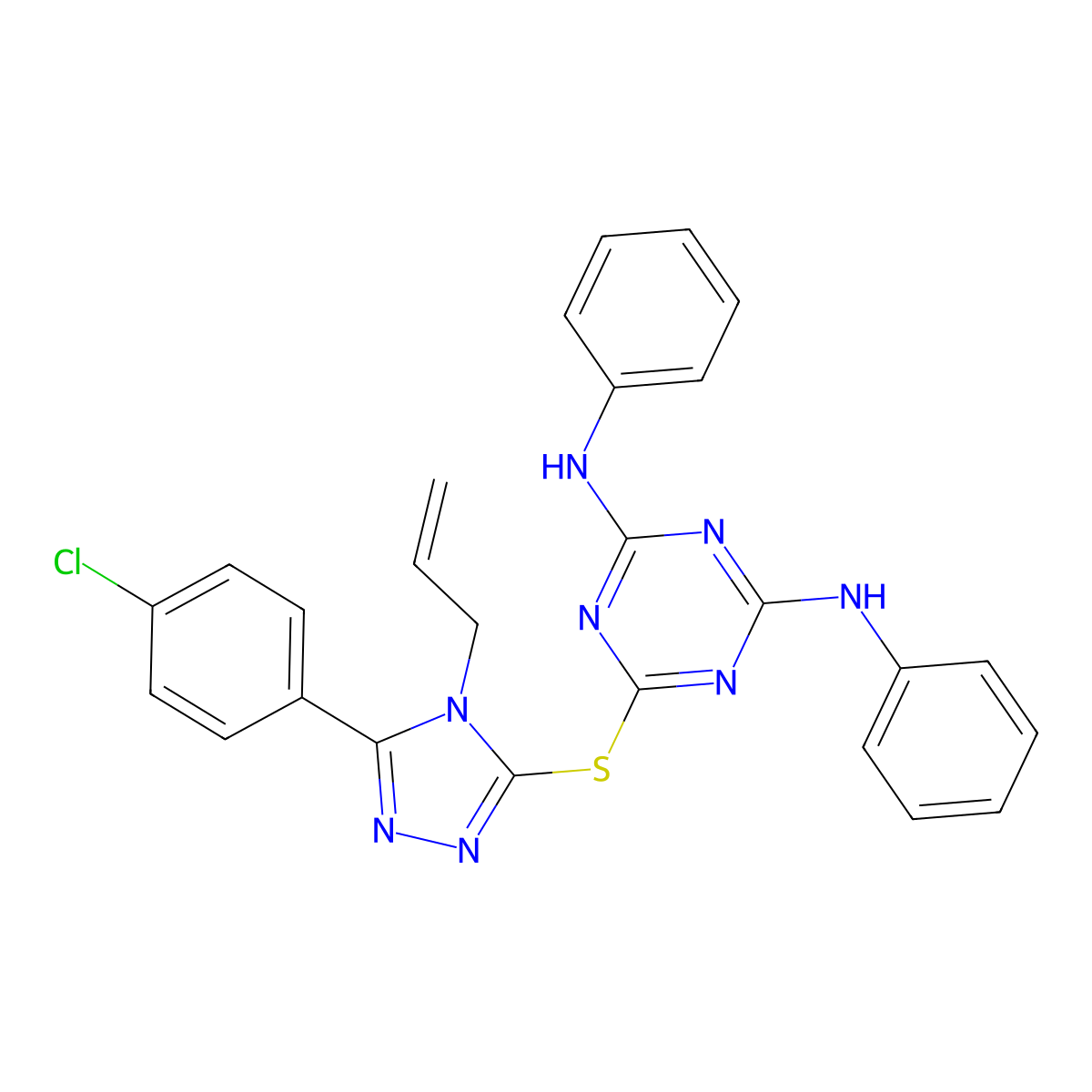 6-{[5-(4-chlorophenyl)-4-(prop-2-en-1-yl)-4H-1,2,4-triazol-3-yl]sulfanyl}-N,N'-diphenyl-1,3,5-triazine-2,4-diamine molecular structure, CAS 384799-09-1